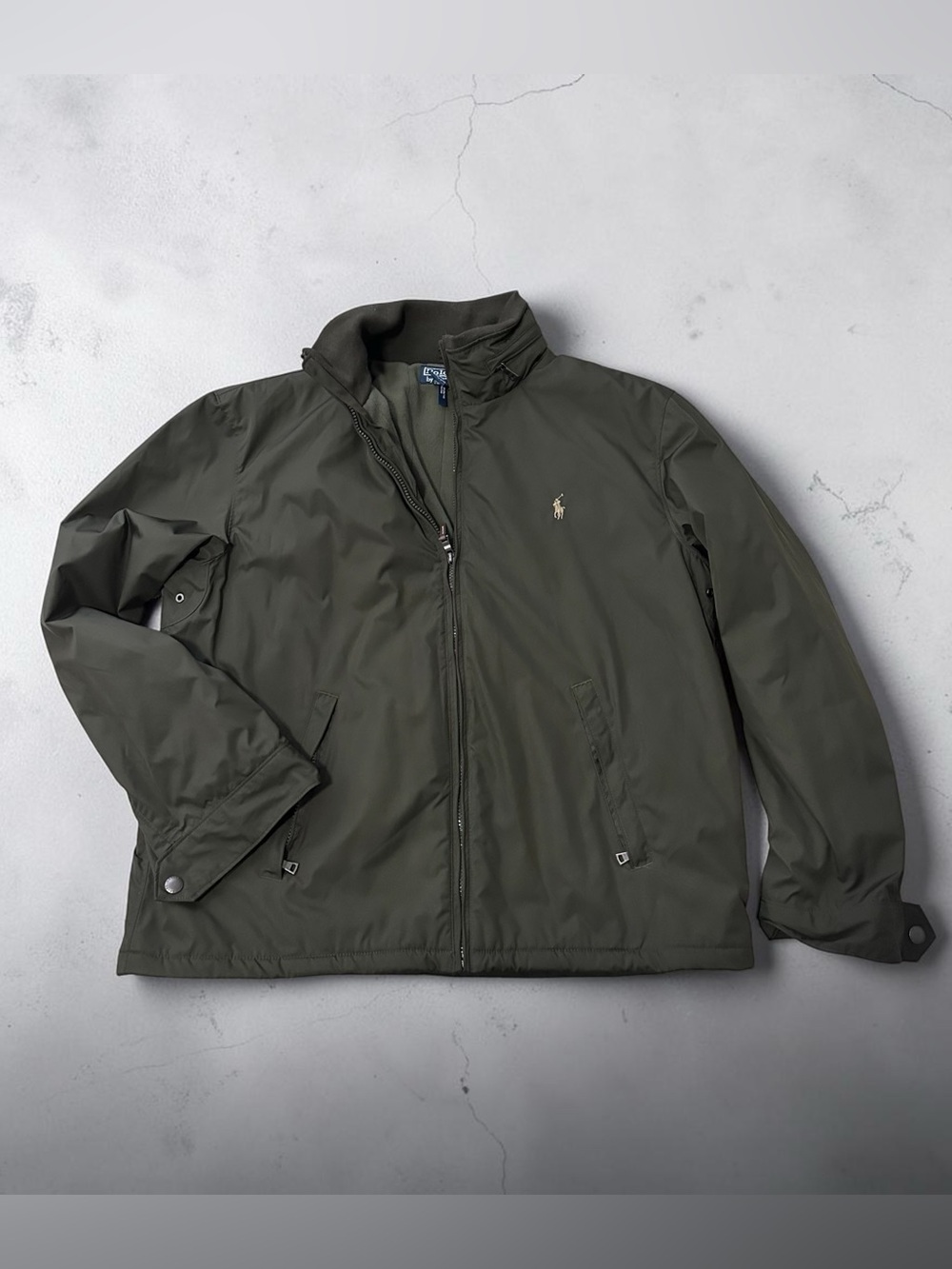 Polo Ralph Lauren Mens Full Zip Fleece Lined Jacket Hidden Hood Green Size XL